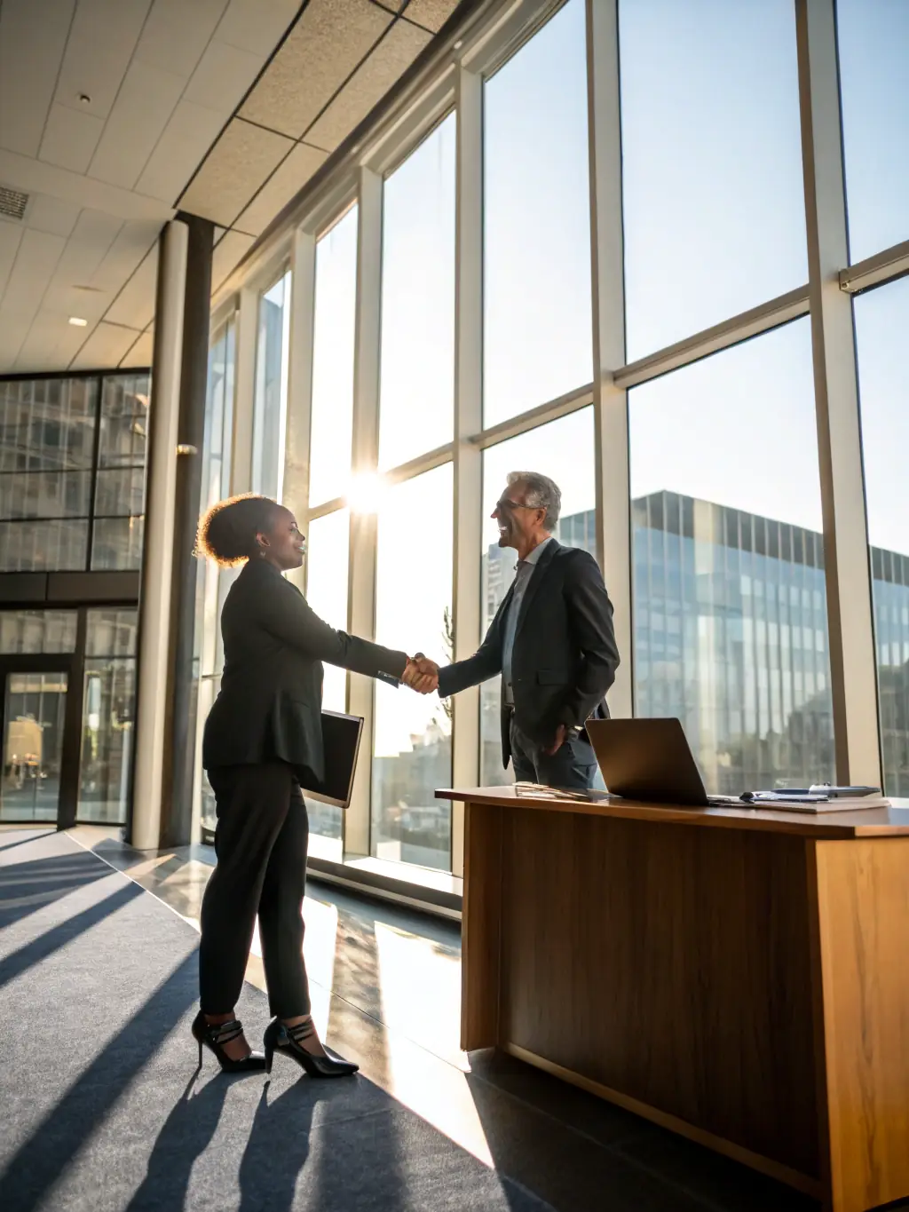 A close-up shot of a financial advisor shaking hands with a client, symbolizing trust and partnership in investment planning, highlighting the personalized guidance available at the conference.