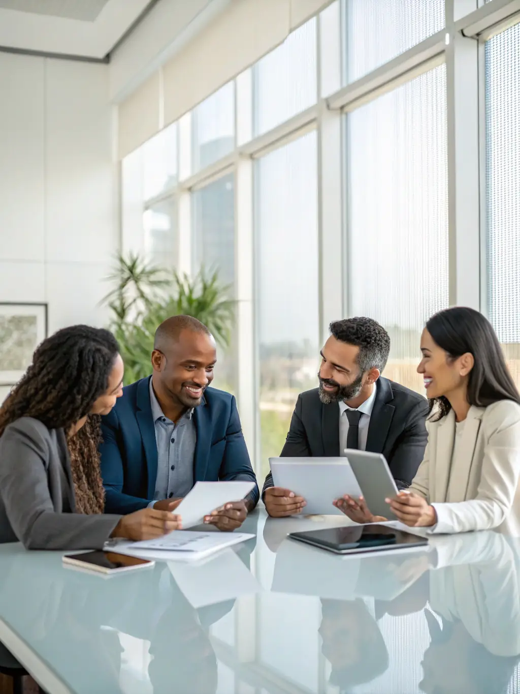 A photograph of a diverse group of investors in a modern office, reviewing financial charts and discussing potential investment strategies, symbolizing the collaborative environment of the conference.
