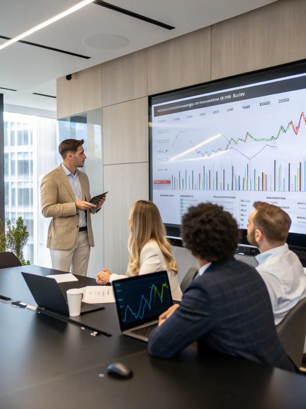 A professional photograph of a financial growth seminar, featuring expert speakers and attendees actively participating in discussions, with a focus on returns.